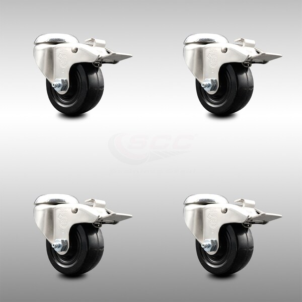 Service Caster 3 Inch 316SS Hard Rubber Wheel Swivel Bolt Hole Caster Set with Lock Brake SCC SCC-SS316BHTTL20S314-HRS-4 - main